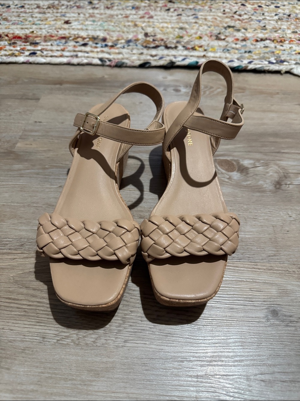Sun + Stone Braided Strap Tan Ankle-Buckle Sandals